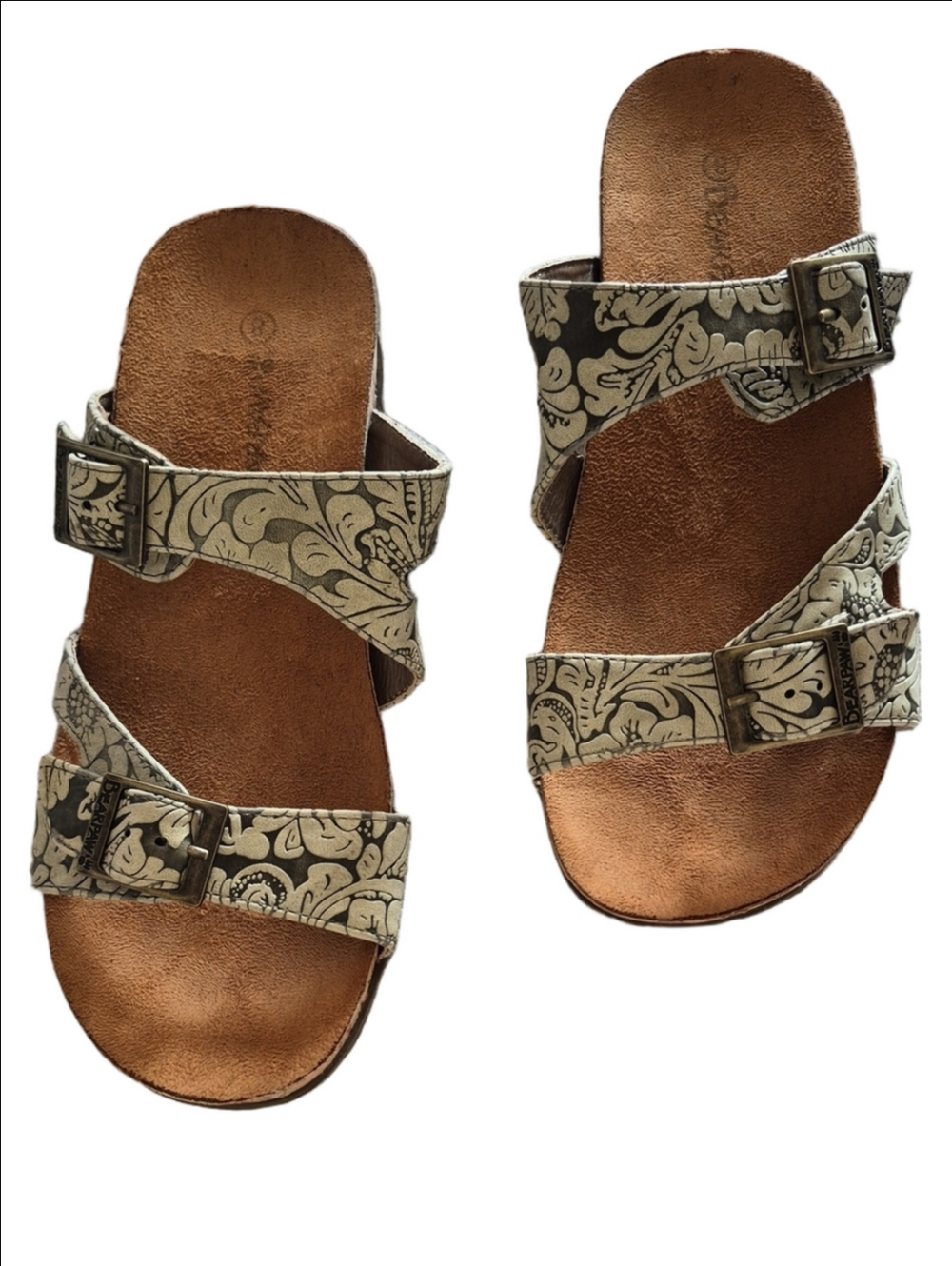 Bearpaw Maddie Floral Double Strap Slide Sandals - Mushroom / Olive Green - Size